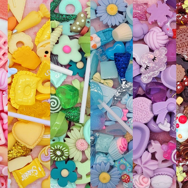 Random Kawaii Flatback Resin Cabochon - Flat Back Cute Charms for Decoden Decora Hair Clips Slime Tumbler Jewelry Making ~ Choose Your QTY