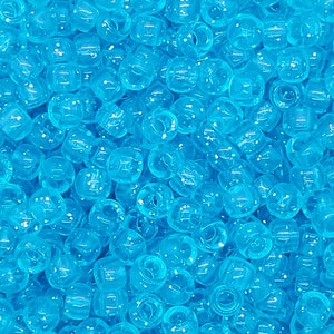 BLUE GLITTER 6mm x 9mm Translucent Acrylic Pony Beads ~ Plastic Bulk Beads for Kandi, Bracelets, Raves, Crafts, & More