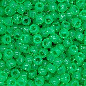 GREEN GLITTER 6mm x 9mm Translucent Acrylic Pony Beads ~ Plastic Bulk Beads for Kandi, Bracelets, Raves, Crafts, & More