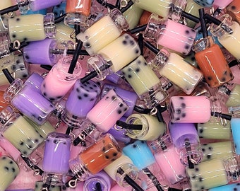 6pcs Boba Pearl Drink Charms ~ Milk Tea Pendants ~ Bubble Tea Charm ~ 6 colors