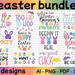 Easter Designs Bundle for Cricut & Silhouette - Happy Easter Bunny, Easter Gift, Egg Hunting, Sweet Chick, Holiday SVG PNG AI Cut File