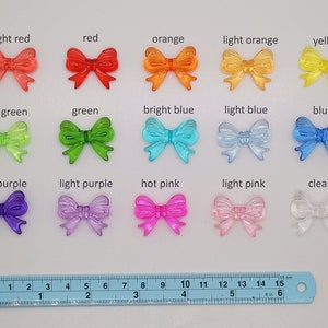 Choose Your Qty ~ 15 Colors Clear Acrylic Bow Beads ~ Multicolor Rainbow Kawaii Plastic Bowknot Beads for Jewelry Crafting Kandi 30mm