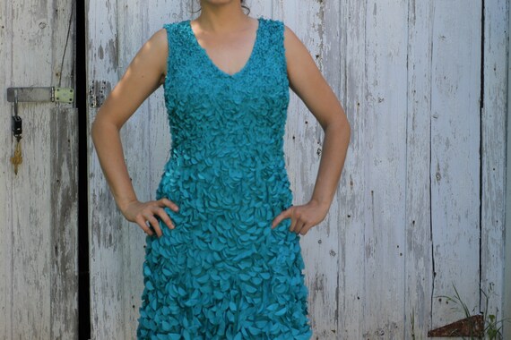 Theia Flower Petal Applique Dress