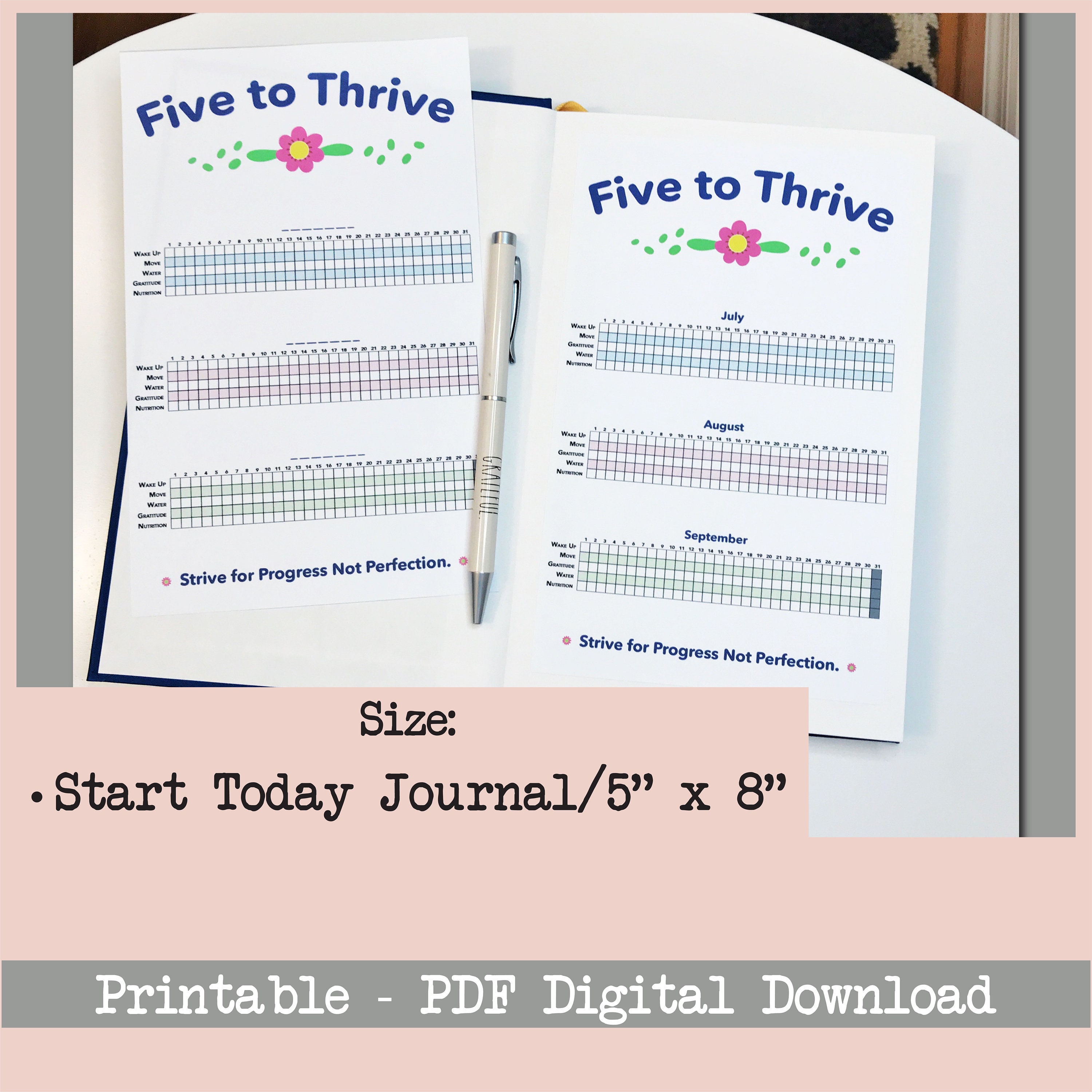 Five to Thrive Tracker Printable PDF Florals Size: Start | Etsy