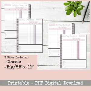 Monthly Bill Pay Checklist Printable - Purple Stripes - Sizes: Classic and Big (8.5x11) Happy Planner® - Digital PDF Download