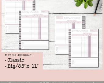 Monthly Bill Pay Checklist Printable - Purple Stripes - Sizes: Classic and Big (8.5x11) Happy Planner® - Digital PDF Download