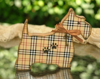 Wooden Scottie Dog Decor, Tartan Plaid Decoupage, Dog Lover Gift