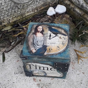 Scatola w legno decoupage Monna Lisa – porta oggetti vintage shabby chic dla domu lub regalo