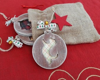 Dog Christmas Ornament Set, Wooden Xmas Baubles in Bag, Handmade Holiday Decor