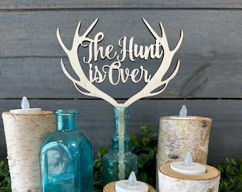 Wedding Cake Topper, The Hunt is Over, Antler Cake Topper, Antlers, Bridal Shower, Reception, Grooms Cake, Country Barn Theme Wedding