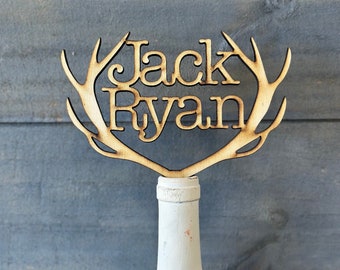 Rustic Baby Shower Cake Topper, Deer Antlers, Wooden Cake Topper, Woodland Decor, Country Theme Baby Shower, It's A Boy, Deer Hunting