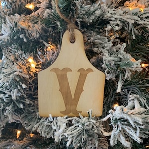 Cattle Ear Tag Ornament, Rustic Christmas Tree Ornament, Wooden Cow Ornament, Stocking Tags, Farm Christmas