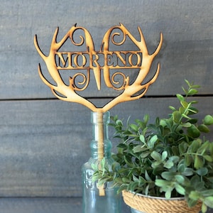 Rustic Wedding Cake Topper, Antlers, Monogram Cake Topper, Bridal Shower, Reception, Wedding, Bachelorette, Country Barn Theme Wedding