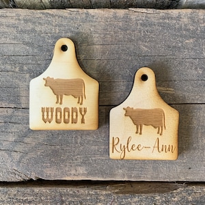 Cattle Ear Tag, Keychain, Bookbag Tag, Diaper Bag Tag, Personalized Keychain, Wooden Keychain, Stocking Tag