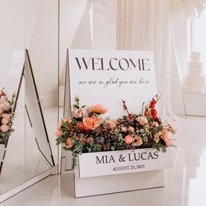 Cartello di benvenuto con fioriera in legno fatta a mano, cartello di benvenuto con fioriera personalizzata per eventi, cartello di benvenuto per matrimoni con fioriera, cartello di benvenuto