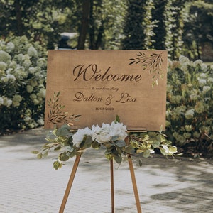 Custom Wedding Welcome Sign with Easel Stand, Wooden Welcome Sign for Wedding, Welcome Engagement Party Sign, Rustic Wedding Ceremony