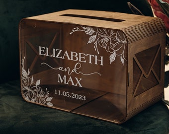 Acrylic Card Box With Slot, Rustic Wood Keepsake Chest, Custom Boho Wedding Decor, Personalized Bridal Shower Memory Gift Box