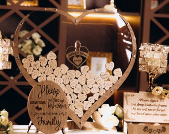 Livre d'or en bois pour mariage, boîte coeur, décoration de mariage bohème et rustique, signe coeur de mariage personnalisé, cadeau d'anniversaire en bois personnalisé