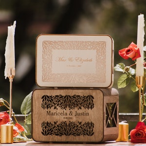 Caixa de cartão de casamento exclusiva feita à mão com fenda, caixa de lembrança de chá de panela personalizada, decoração de madeira para recepção boho e rústica