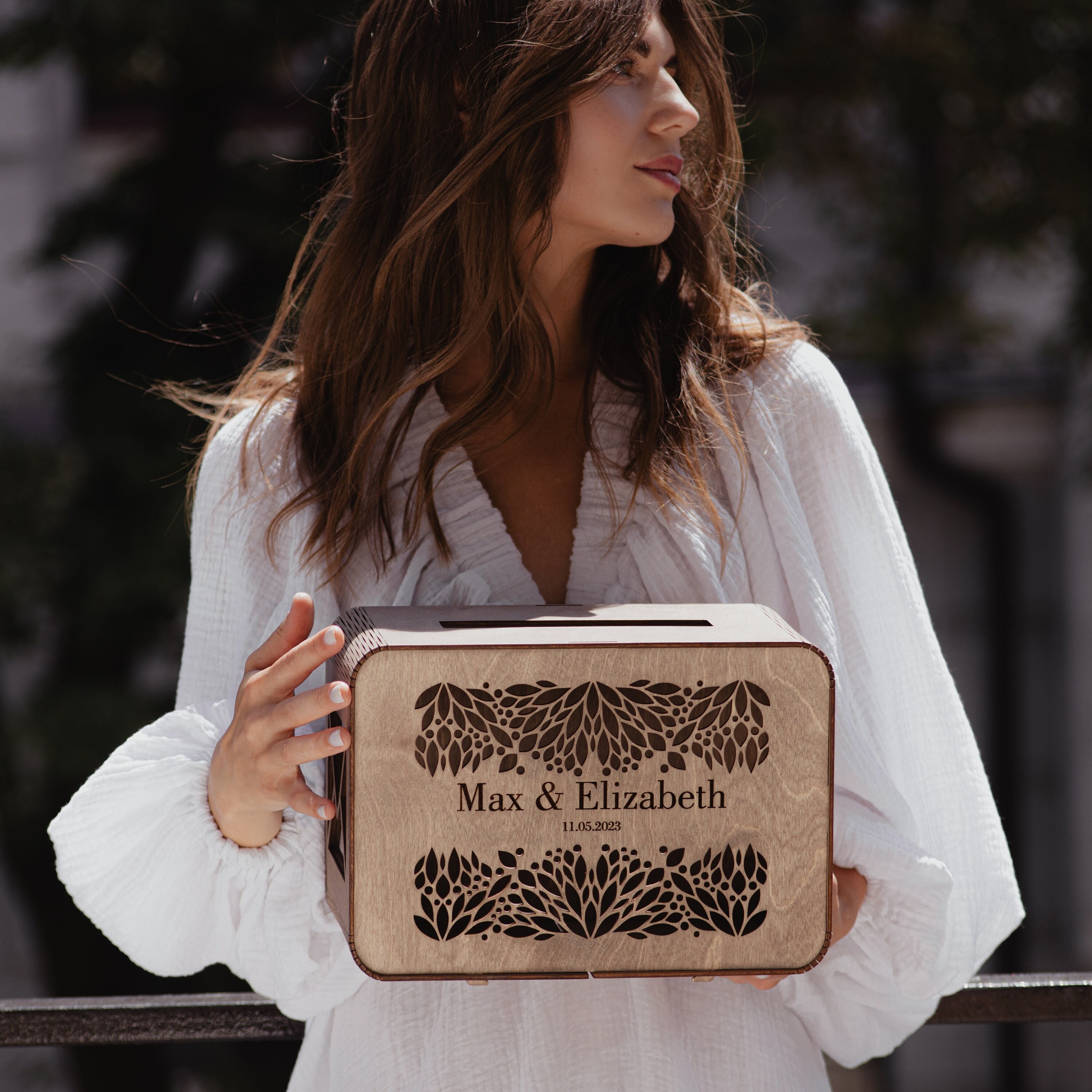 Personalized Wedding Card Box With Slot Unique Handmade Gifts Custom Bridal Shower Keepsake Box Boho and Rustic Reception