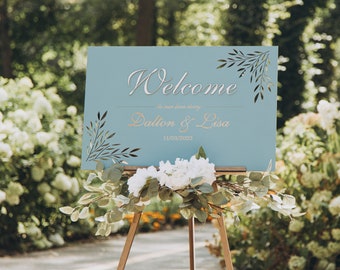 Señal de bienvenida de boda personalizada, señal de bienvenida de madera para boda, soporte de caballete, señal de fiesta de compromiso de bienvenida, ceremonia de boda rústica