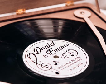 Personalized Vinyl Record Player Wedding Guest Book – Retro Wooden Audio Guestbook Alternative for Music Lovers