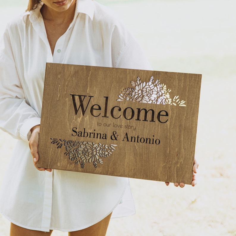 Custom Wedding Welcome Sign with Easel Stand, Wooden Welcome Sign for Wedding, Welcome Engagement Party Sign, Rustic Wedding Ceremony