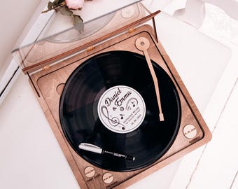 Personalized Vinyl Record Wedding Guest Book – Retro Audio Guestbook Alternative, Let Love Spin