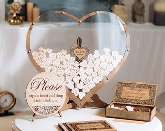 Rustic Heart Wedding Guest Book Alternative, Custom Wooden Drop Box, Full Reception Set