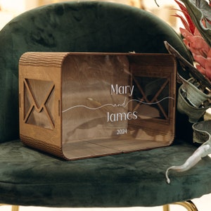 Scatola postale per matrimonio in stile boho, scatola in legno e acrilico personalizzata per biglietti di auguri di compleanno, regalo di anniversario unico per una coppia, scatola dei ricordi per baby shower