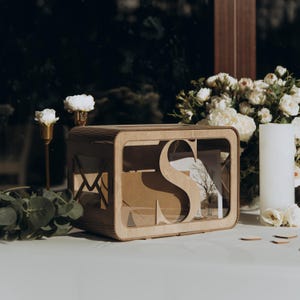 Rustic Wood & Acrylic Wedding Card Box: Personalized Keepsake Chest
