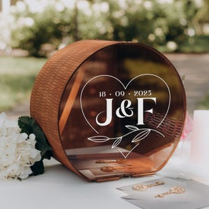 Boîte en bois personnalisée pour cartes et cadeaux, Boîte pour cartes avec impression sur verre acrylique, Cadeau de mariage pour couple, Boîte à souvenirs de mariage, Tirelire