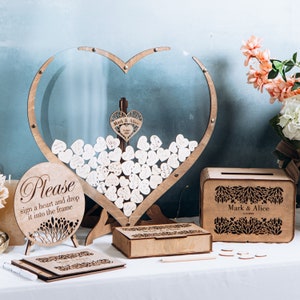 Libro degli ospiti personalizzato per matrimonio, decorazioni rustiche per matrimonio, scatola per libro degli ospiti, libro degli ospiti a forma di cuore per matrimonio, cartello personalizzato in acrilico per matrimonio