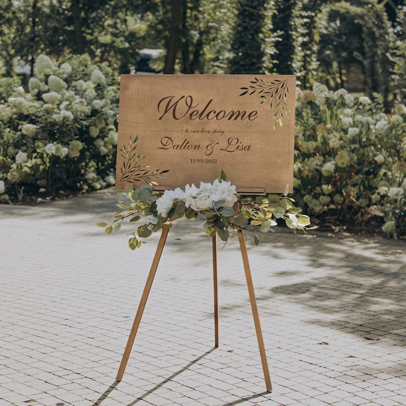 Custom Wedding Welcome Sign with Easel Stand, Wooden Welcome Sign for Wedding, Welcome Engagement Party Sign, Rustic Wedding Ceremony