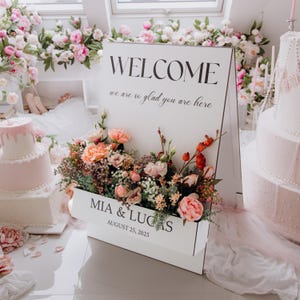 Cartello di benvenuto per matrimonio personalizzato, cartello personalizzato per fioriera, decorazioni in legno per matrimonio, matrimonio rustico