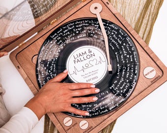 Personalized Vinyl Record Guest Book, Custom Music Lover Sign In Board, Unique Retro Wooden Decor