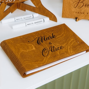Personalized Wooden Wedding Guest Book: Rustic Vinyl Record Keepsake