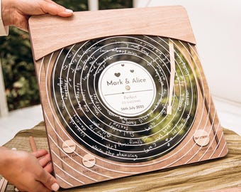 Custom Vinyl Record Wedding Guest Book, Music Lover Sign In Board, Retro Interactive Decor