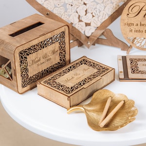 Rustic Drop Box Wedding Set with Wooden Guest Book & Card Box, Personalized Baby Shower Guest Book with Envelope Slot, Rustic Wedding