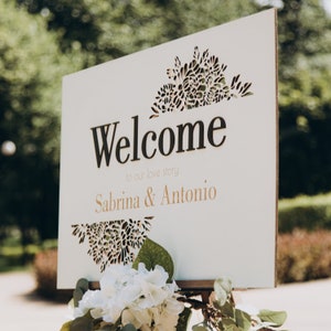 Beige Custom Wedding Welcome Sign with Easel Stand, Wooden Welcome Sign for Wedding, Welcome Engagement Party Sign, Rustic Wedding Ceremony