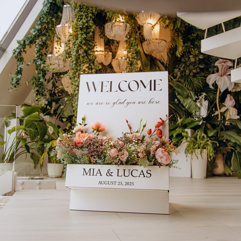 Personalized Wedding Welcome Sign With Flower Box: Boho Floral Decor - Etsy