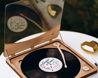 Music-Inspired Vinyl Wedding Guest Book: Personalized Record, Turntable Display Option