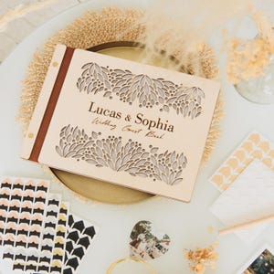 Livro de visitas personalizado de casamento rústico de madeira: Álbum de fotos Polaroid