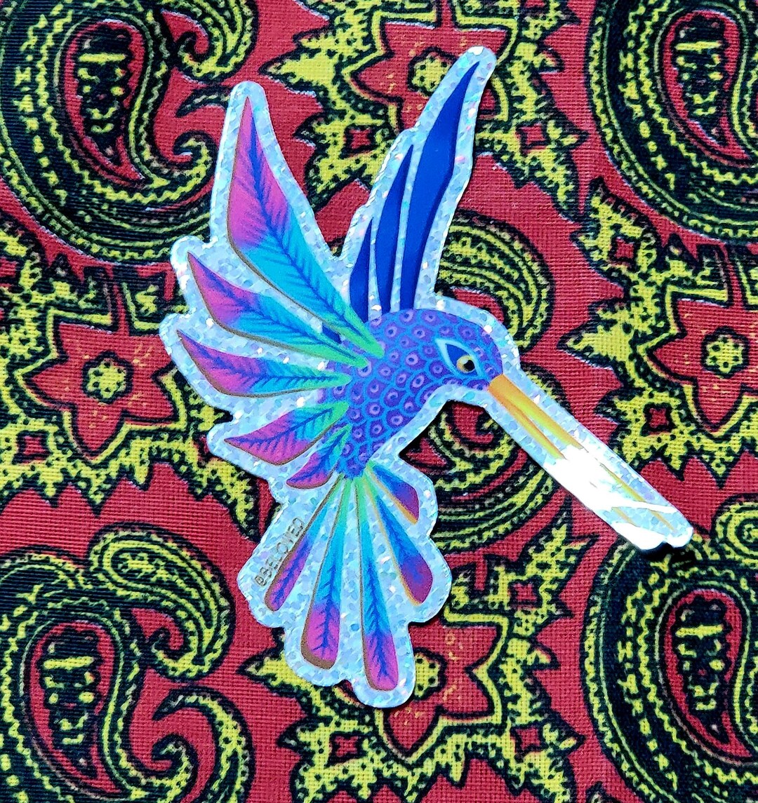 Alebrije Colibri Glitter Sticker, Holographic Mexican Folk Art Decal ...