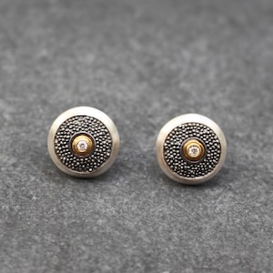 classical earrings made from sterling silver patinized, diamonds and granulation