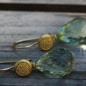 Gold earrings with Prasiolite