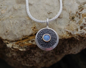 Beautiful lens pendant with opal and surface granulation