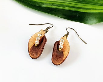 Holzohrringe ~ Hakea & Perlen ~ Naturschmuck, Holzschmuck, Perlenohrringe, Geschenk für Frauen, individuell, handgemachter Schmuck, Hakeas