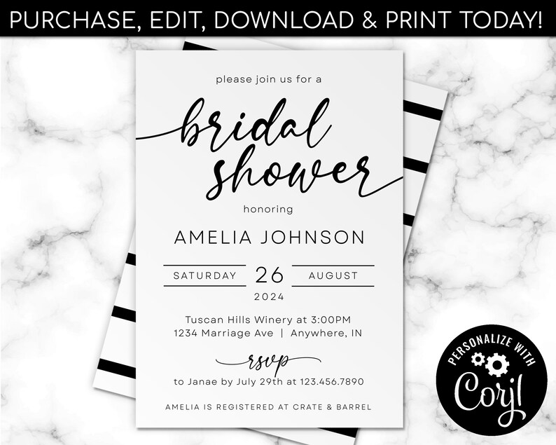 Minimalist Bridal Shower Invitation EDITABLE, Modern Shower Invitation