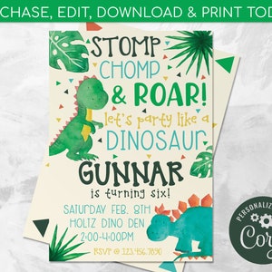 Dinosaur Invitation EDITABLE, Dino Birthday Invitation, Dinosaur Birthday Party, EDIT YOURSELF Digital Invite, Instant Download